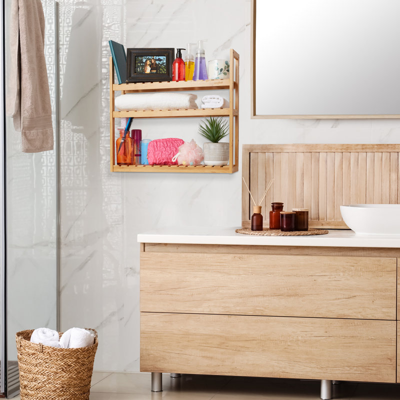 23.75" W Bamboo Free-Standing or Wall Mounted 3-Tier Bathroom Shelf