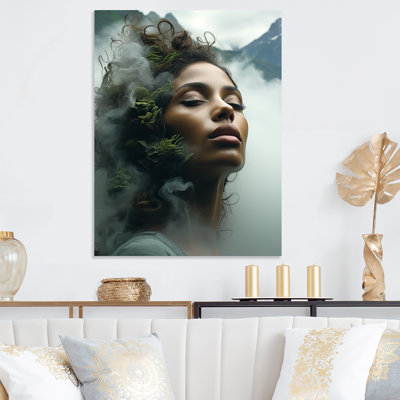 Double exposition «Woman and Mountain Echoes III» - art mural en métal «Double exposition»