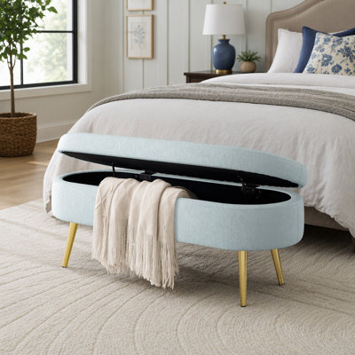 Banc de rangement repose-pieds ovale en flanelle avec pieds en métal