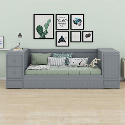 Daybed With Storage Arms, Trundle And Charging Station