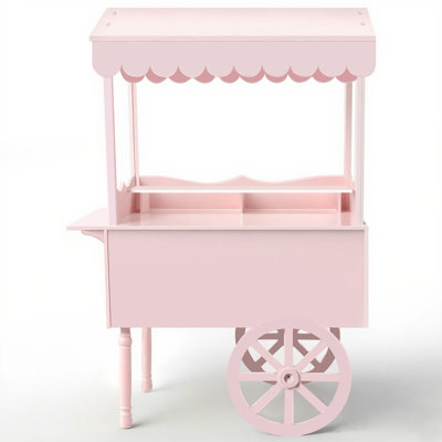 Chariot à bonbons polyvalent 70 po x 40 po x 22 po avec roulettes, chariot à crème glacée mobile pour entreprise, chariot à dessert de fête et présentoir à fleurs, comprend 100 ballons et 1 lumière lueur douce, rose