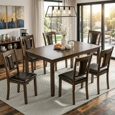 Modern 7-Piece Dining Table Set with 6 Upholstered Chairs, Rectangular Wood Table for 6, Perfect for Dining Room and Kitchen