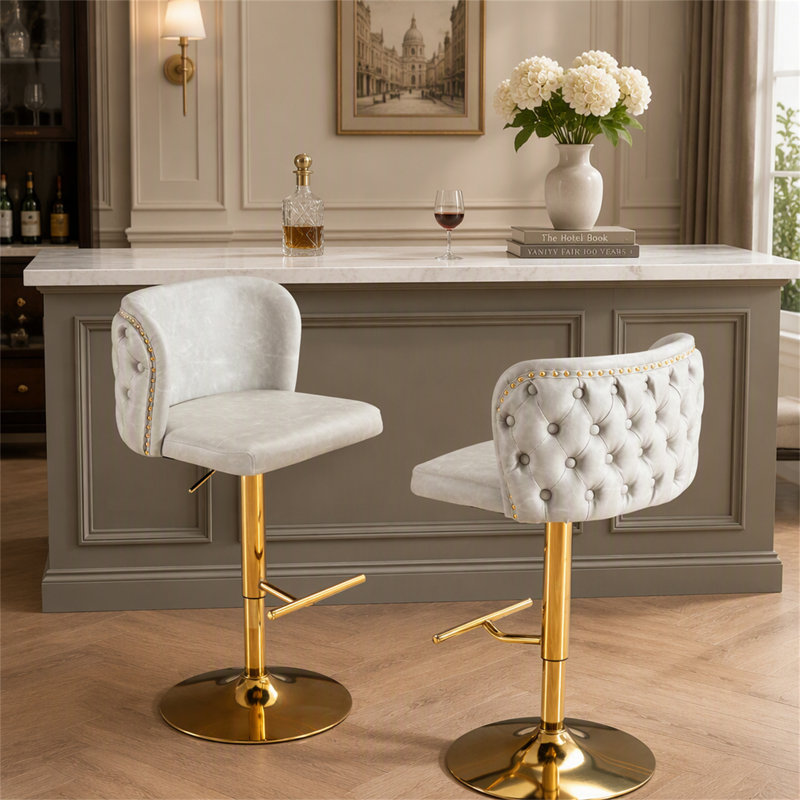 Tabourets de bar pivotants à hauteur réglable, tabourets de bar rembourrés en polyuréthane moderne, ensemble de 2