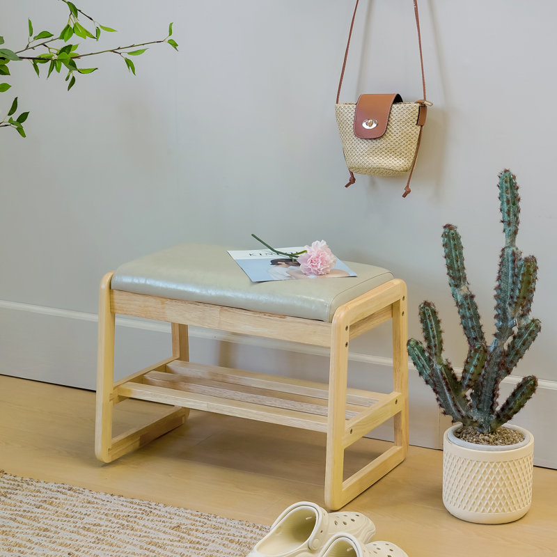 Banc de rangement en similicuir, Naturel, Beige