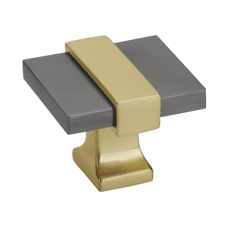 1-3/8 inch Black Chrome and Brushed Gold Square Knob