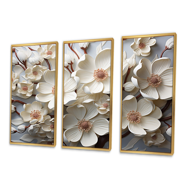 Ensemble de salon Dogwood Blossoms Bouquet III, Cadre flottant doré, H 40 po x l 60 po x P 1 po