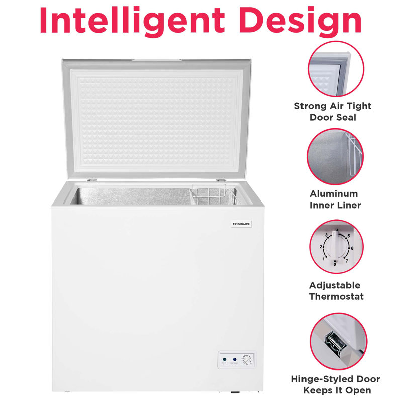 Frigidaire 7.0 Cu. Ft. Garage Ready Chest Freezer, Platinum Design Lid, Removable Basket, External Temperature Control, White