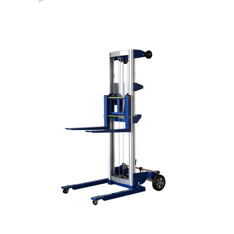 Empileur manuel à manivelle léger, facile à déplacer, capacité de 400 lb, hauteur de levage maximale de 122 lb, bleu