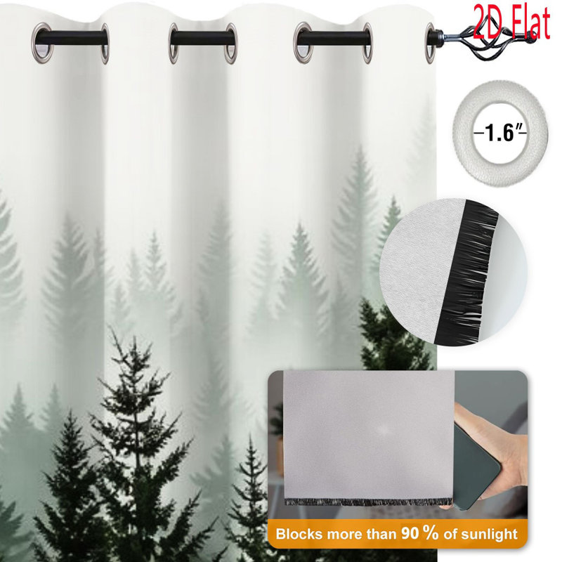 2Pcs Forest Tree Mist Blackout Curtains, Nature Landscape Window Drapes for Living Room Bedroom Home Decor, 53*63inch*2pcs