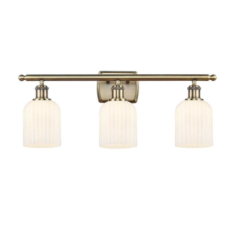 Brion Addeline 3 Light 25" Bath Vanity  Shade, Gloss White, Antique Brass