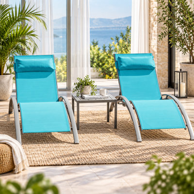 Ensemble de 3 chaises longues de piscine en aluminium Lido, 2 chaises longues de patio réglables avec table