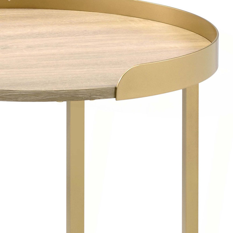 Plateau de table en chêne et table de bout à finition dorée