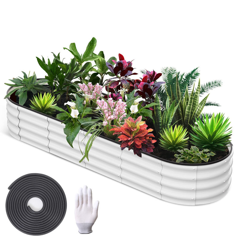 Metal Raised Garden Bed, 45.72cm H x 243.84cm W x 60.96cm D, White