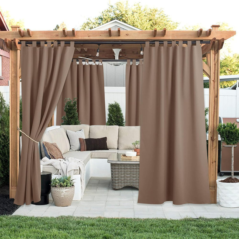 2 Panels Outdoor Curtains for Patio Waterproof, Thermal Insulated Detachable Sticky Tab Top Room Darkening Great Vertical Drape Outdoor Divider for Pergola