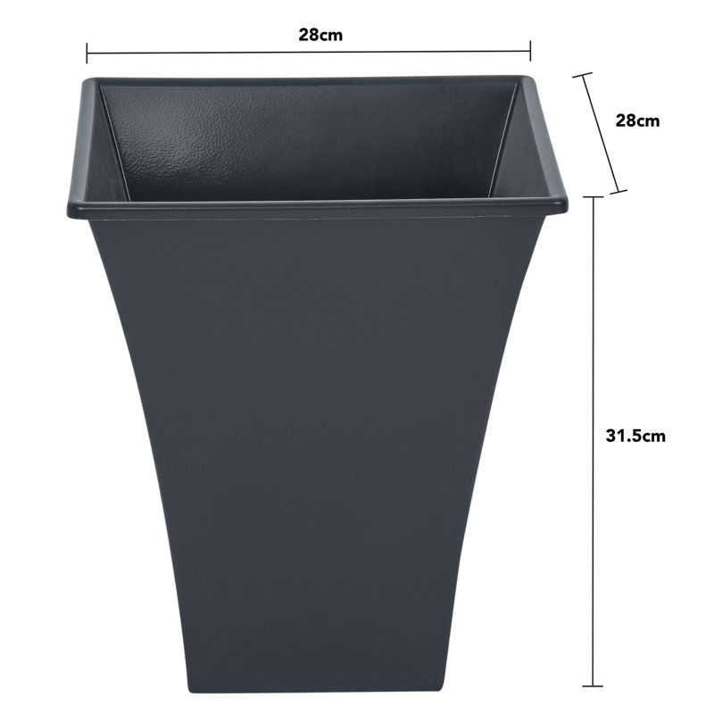 Wham Metallica Square Planters, Slate, 31.5cm H x 28cm W x 28cm D