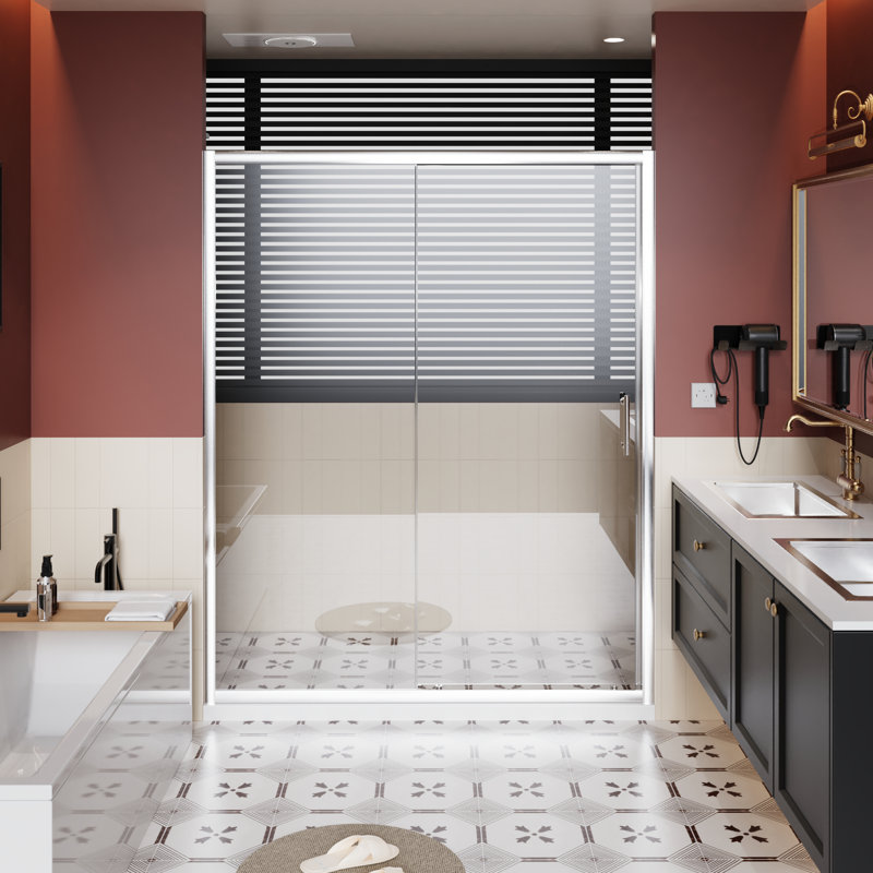 72 In Tall Single Sliding Shower Door, 60 Wide, 1/5 Inch Thick Tempered Glass, Finish, And Intuitive Installation Width X Height, Clear Rollers