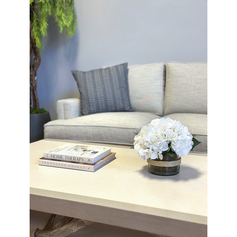 Cream Hydrangea in Rope Glass Vase, White