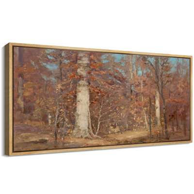 Rustic Forest Landscape With Autumn Birch Trees Wall Decor - Large Framed Canvas Master Bedroom Wall Art Print