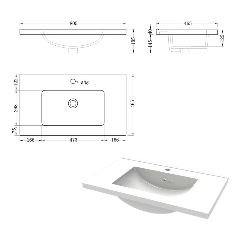 Raziela 790 mm Wall Mounted Combined Vanity Unit with Drop In Ceramic Basin, Anthracite