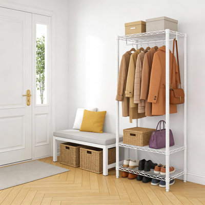 Freestanding Metal Garment Rack with Adjustable Shelves, Sturdy Wire Clothing Rack Closet Organizer with Hanging Rod for closet organization