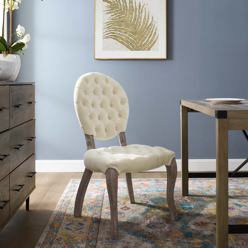 Modway The Barn Wild Hen French Vintage Velvet Side Chair, Ivory