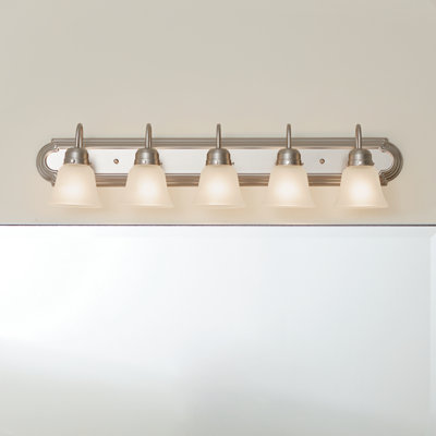 Nistler 5-Light 36-Inch Brushed Nickel Vanity Light with Satin Etched Glass Shades