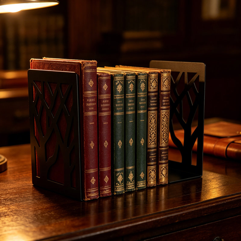 Tree Design Metal Bookends for Shelves, Set of 2, 6.8" x 4.9" x 3.85"