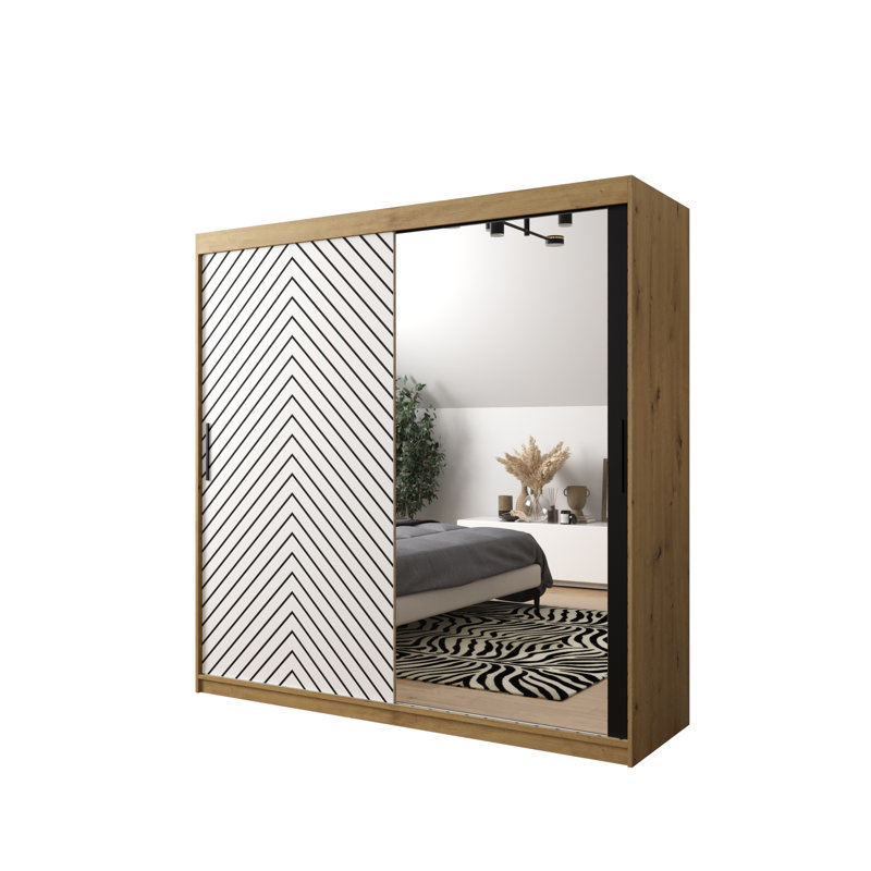 Aroldo 2 Door Manufactured Wood Wardrobe, 200cm H x 200cm W x 62cm D, Artisan/White