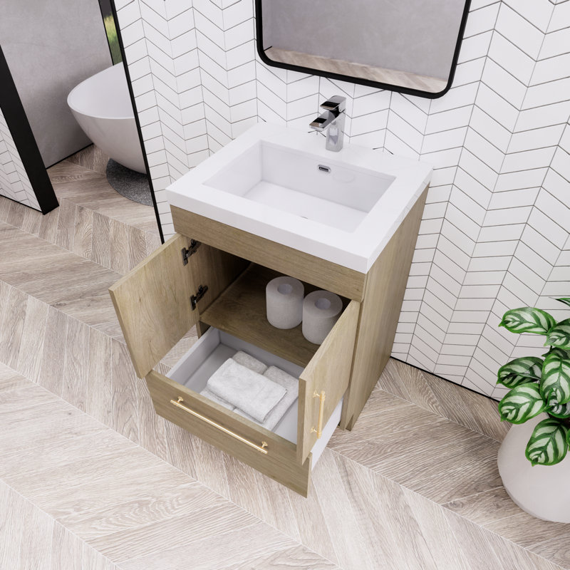 Meuble-lavabo simple Spring, Chêne blanc