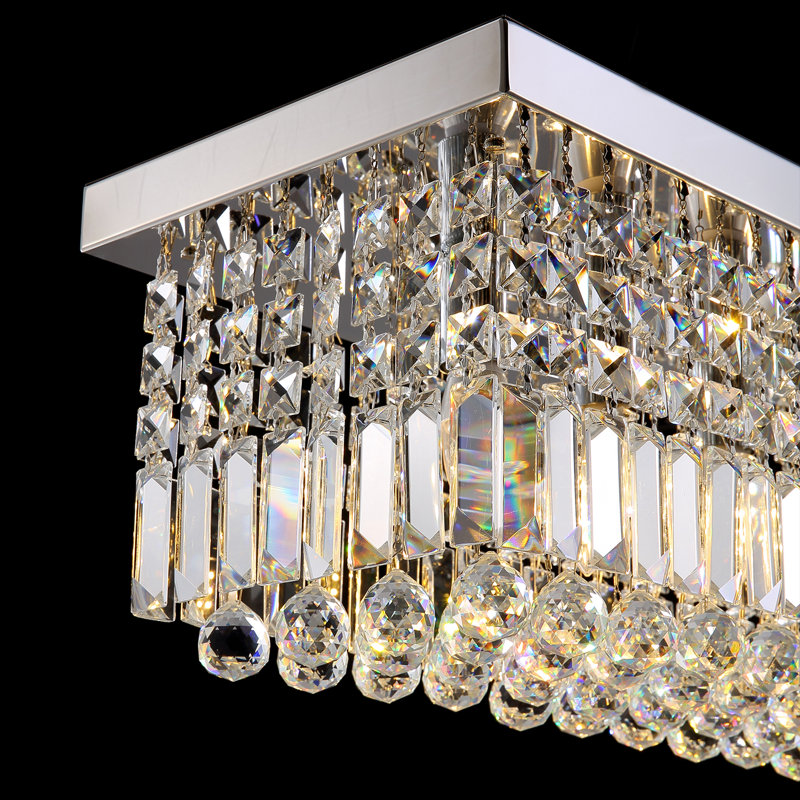 Plafonnier de luxe moderne rectangulaire à lustre en cristal à 8 lumières Bertu, H 10 po x L 40 po x l 10 po, Chrome poli
