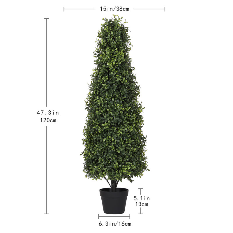Topiaire artificiel, faux arbuste en pot en plastique noir, Vert foncé, H 48 po x l 14 po x P 14 po