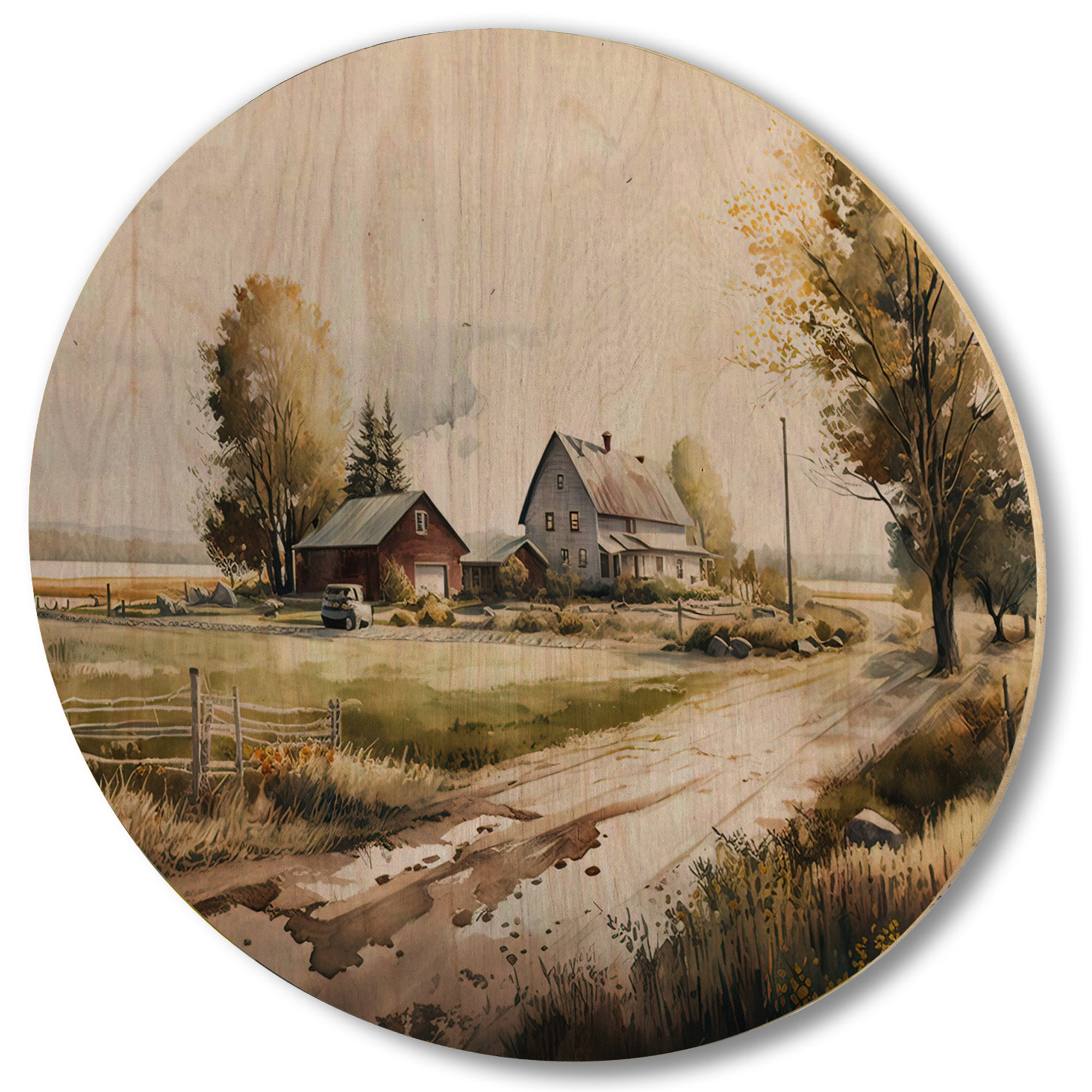 August Grove® Path To The Barn II - Traditional Brown Wood Print | Wayfair