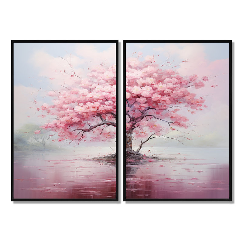«Pink Cherry Blossom Romantic Impression III», art mural sur toile traditionnel rose, H 36 po x l 48 po, Noir