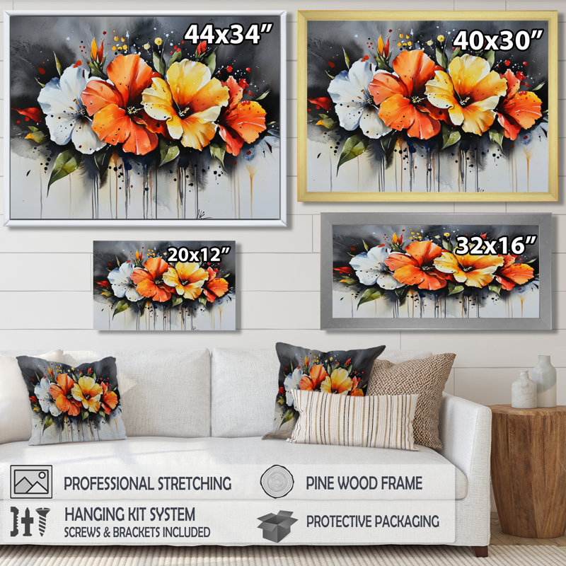 «Transitional Autumn Hibiscus Gardens II - Hibiscus», reproduction sur toile, H 12 po x l 20 po, Noir