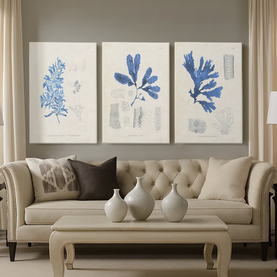 Blue Marine Algae VI  -Custom Wrapped Gallery Canvas - 3 Pieces