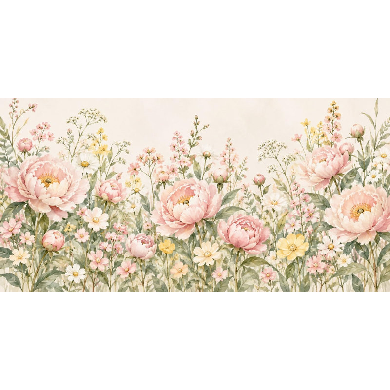 Peony Garden Wallpaper Mural, Peel and Stick Kids Room Wall Mural, Watercolor Flower Garden Nursery Wallpaper, 406 x 254 cm