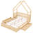 Queen Size Platform Bed In Natural Wood With Guardrail And Two Drawer Sections House-Style 2 Drawers - Finish-2145746089