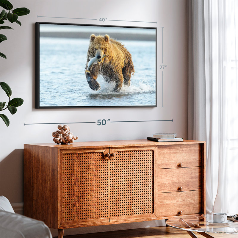 Animal "Art mural grizzly avec saumon", H 27 po x l 40 po