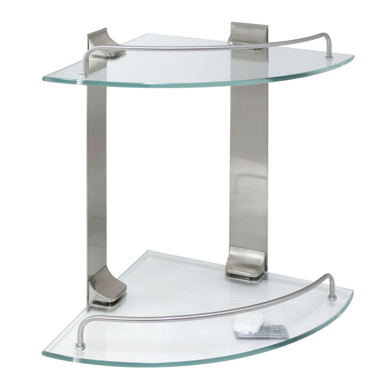 Lolley 2 Piece Corner Glass Corner Shelf, Satin Nickel