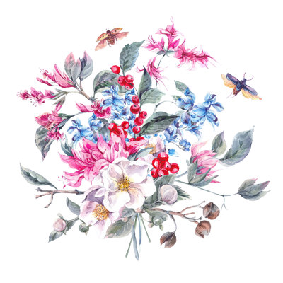 Murale fleurs et insectes Auhert