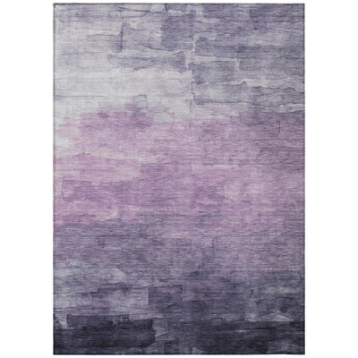9' X 12' Lavender And Lilac Striped Washable Indoor Outdoor Area Rug