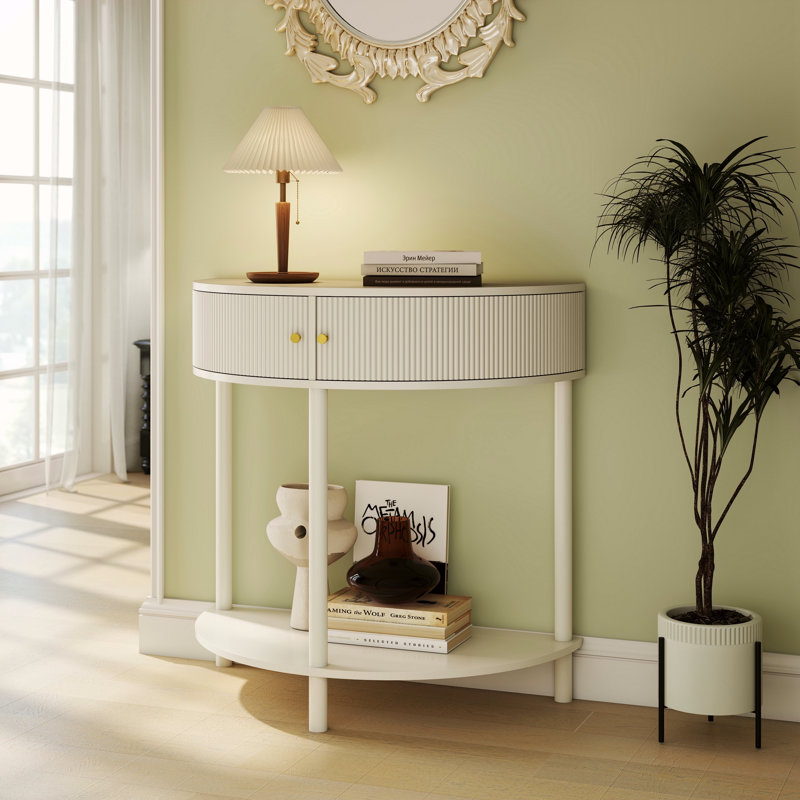 Console demi-lune Artisan, Blanc, crème