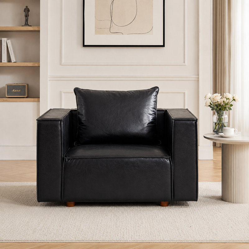 50” W Leather Accent Armchair, Black