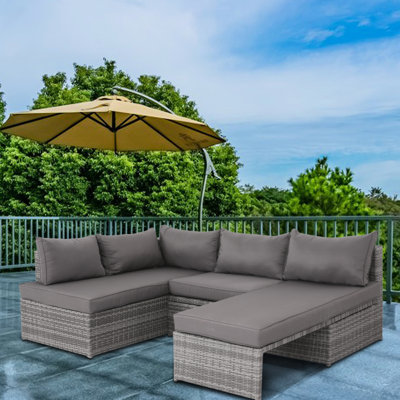 Patio avec coussins - Pièce de détente élégante pour l'extérieur. Structure en acier thermolaqué, mélange tissé à la main toutes saisons. Coussin gris. Convient aux meubles de jardin, de patio, de terrasse ou de porche.