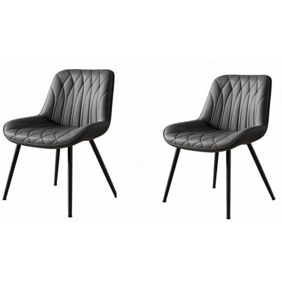 Ensemble de 4 chaises de salle à manger modernes avec coussins épais, siège rembourré en similicuir et pieds de cuisine robustes, sans accoudoirs, noir