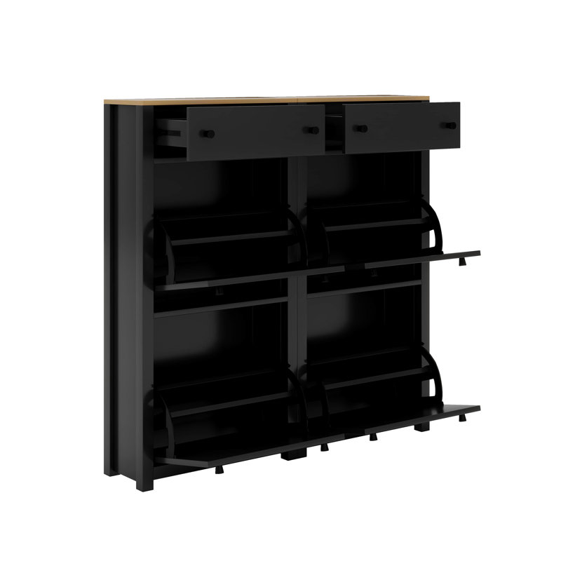 Armoire à chaussures moderne et multifonctionnelle avec 4 tiroirs rabattables, Noir