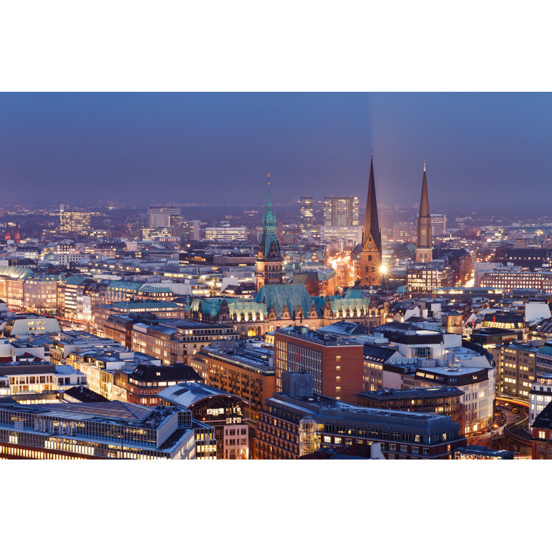 Hamburg Skyline At Night by Mf-guddyx - Wrapped Canvas Print, 30cm H x 46cm W