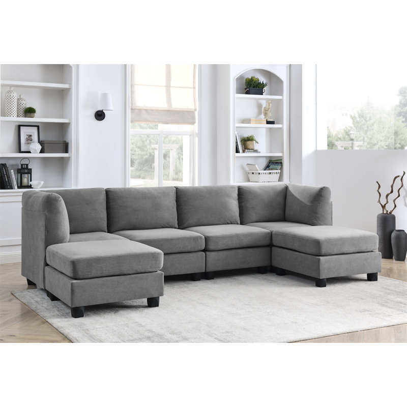 Polyester Upholstered Modular Sectional, Dark Gray Polyester