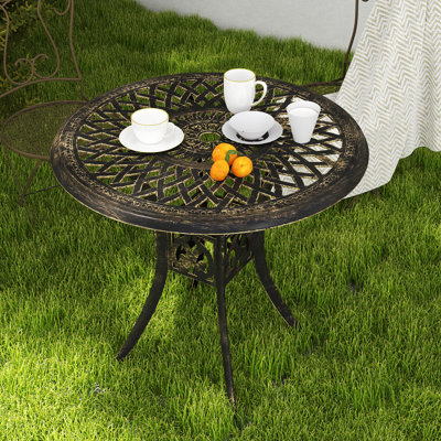 Outsunny 78 cm Round Garden Dining Table with Parasol Hole Bronze Tone