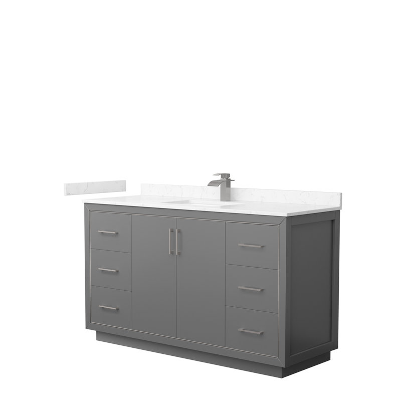 Ensemble de meuble-lavabo simple 60 po Icon, Carrara, Nickel brossé, Gris foncé